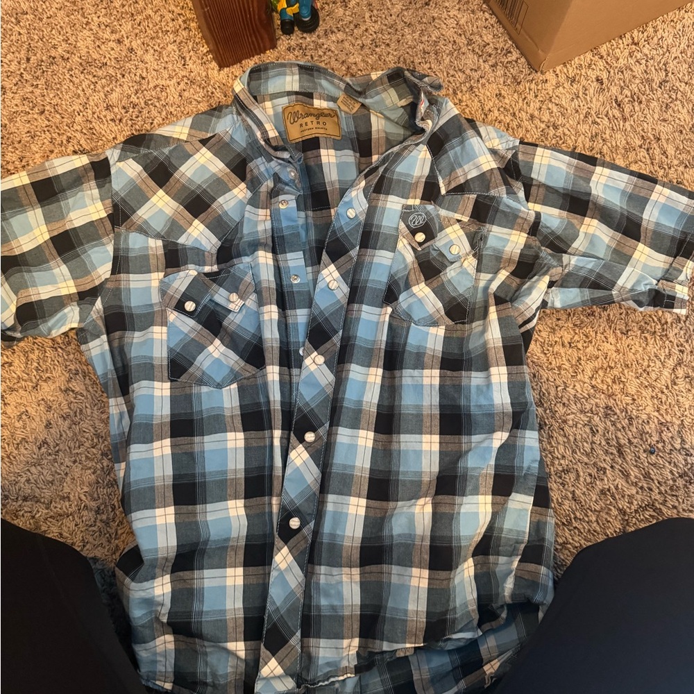 Wrangler Retro Blue and White Plaid Shirt